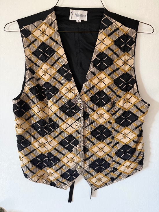 Mastina Jackets & Blazers - Vintage Gold and Black Beaded Vest